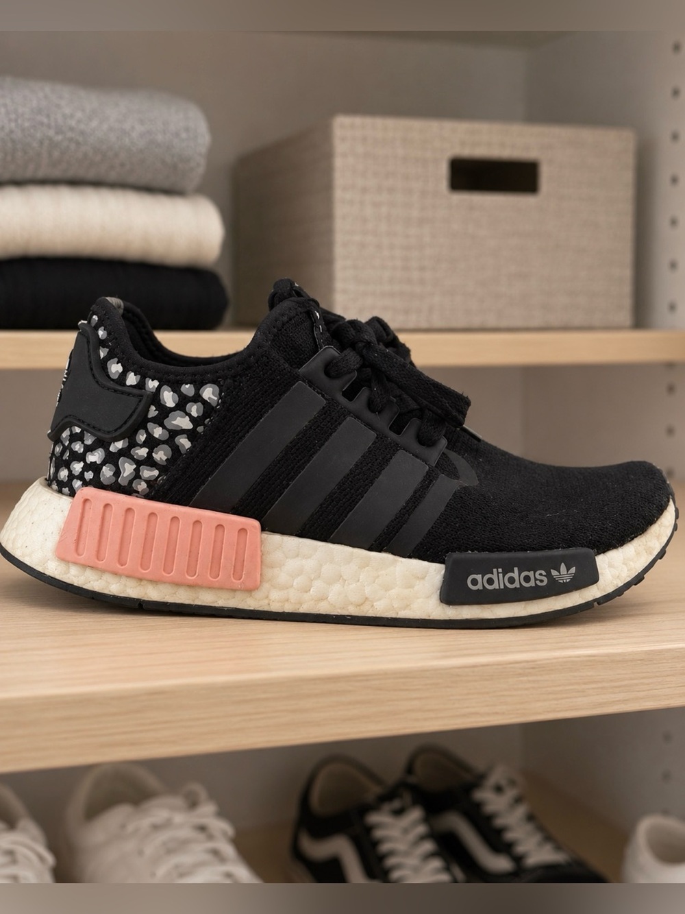 Adidas NMD R1 Black Leopard Print Boost Running Sneakers